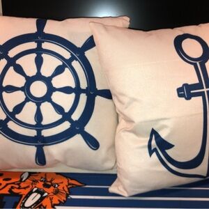 Nautical Themed Throw Pillow Set - Navy and White